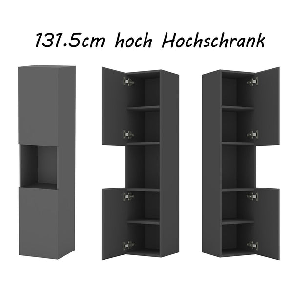 Hochschrank Midischrank Badschrank Hängeschrank 83 110 131.5cm hoch Anthrazit Schrank