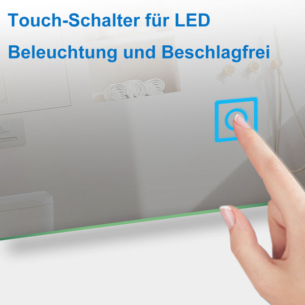 Acezanble Runder LED-Badezimmerspiegel Ø50/60/70/80/90/100 cm, Badezimmerspiegel mit Beleuchtung 6000 K Kaltweiß + Touch + Beschlagfrei, CE IP44 RoHS Energieklasse F