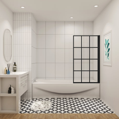 Duschwand für Badewanne mit feststehendem Badewannenaufsatz, 80x140 cm Schwarz Industrial Design, 6mm Sicherheitsglas