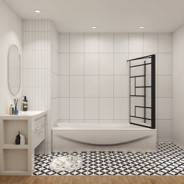70/75/80cm Seitenwand +Duschwand für Badewanne mit feststehendem Badewannenaufsatz, 6mm Sicherheitsglas, 80x140 cm Schwarz Industrial Design