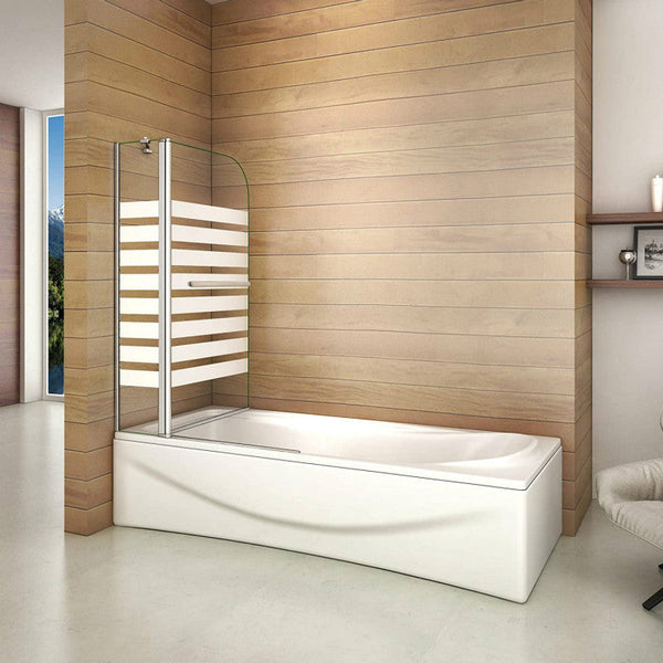 Badewannenaufsatz Duschabtrennung 120cm Gestreifte Duschwand 6mm Nano Dusche 2-tlg für Badewanne H140cm Links/Rechts